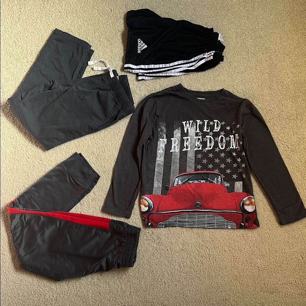 ZARA ADIDAS CAT&JACK Cotton Shirt & Pants, Athletic Joggers & Shorts Grey Red 10